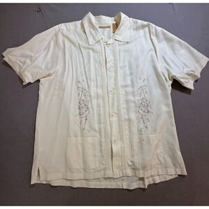 The‎ Havanera Co. Drums Guayabera Shirt Adult 2XL White Button Up Short Sleeve.
